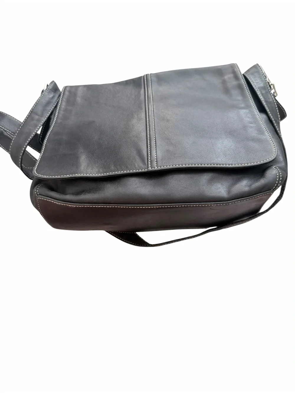 Coach Black Leather Messenger Bag with Contrast Stitching